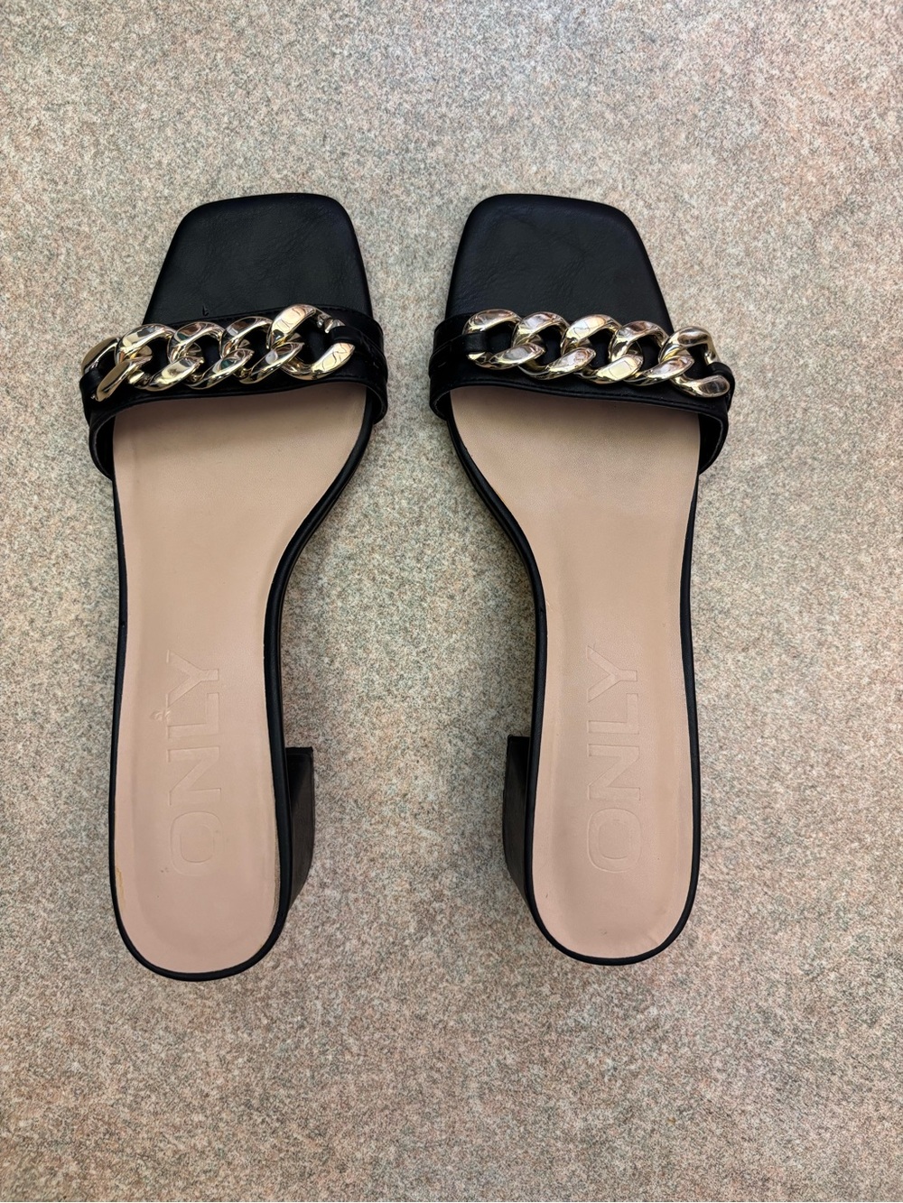 ONLY Black Slide Mules with Gold Chain